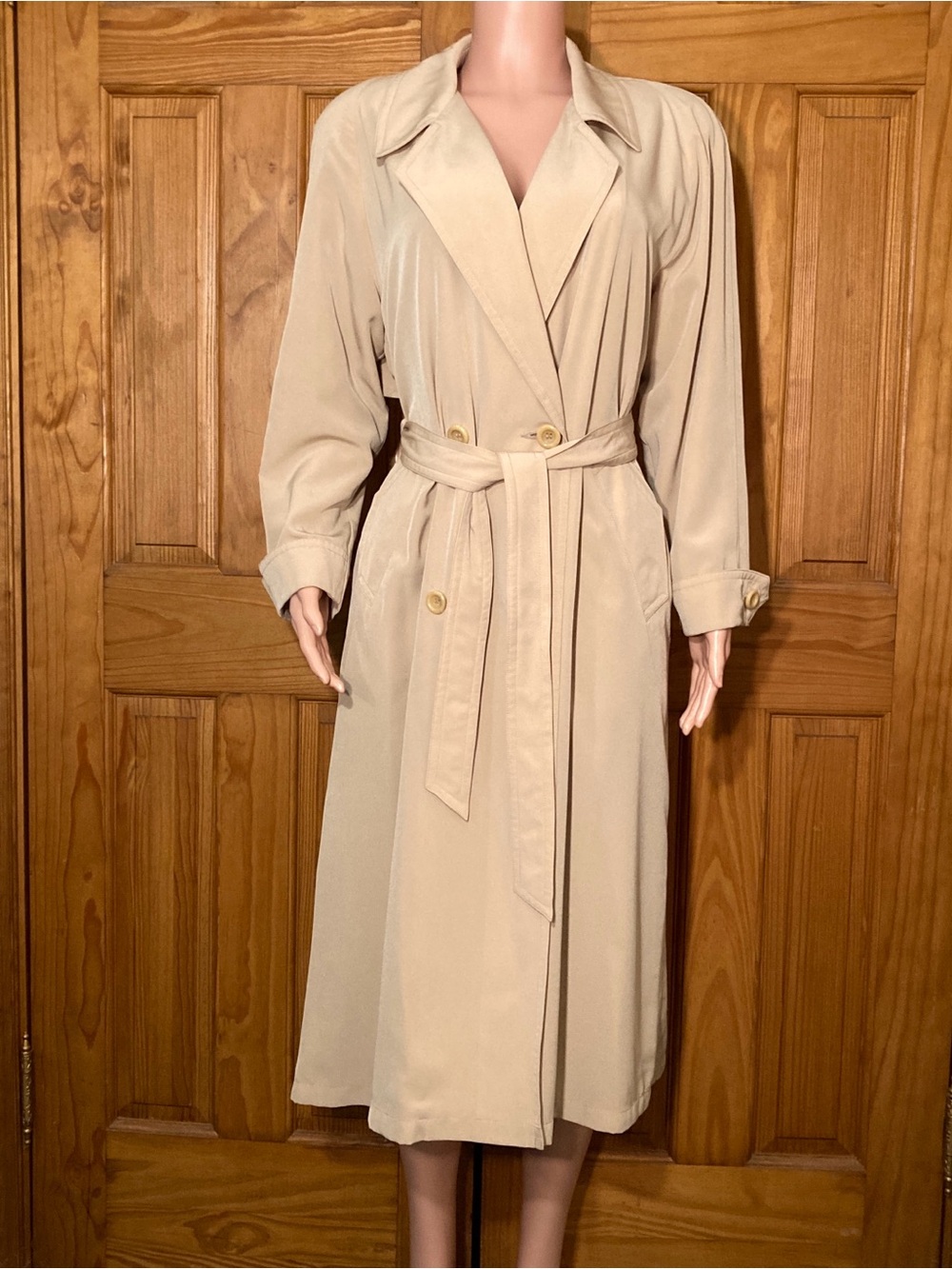NWOT Misty Harbor Vintage 80s Trench Coat Long Tan Size 12P 12 Petite